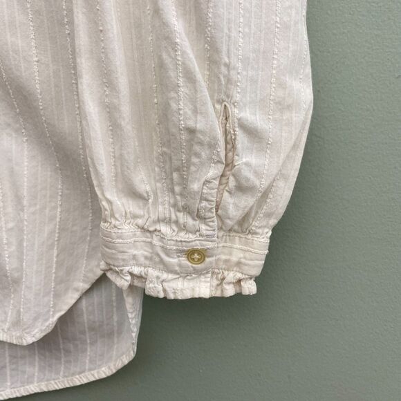 LOFT Button Down Shirt Top White Cotton Pleated Ruffle Cottagecore Womens Medium - Picture 3 of 9